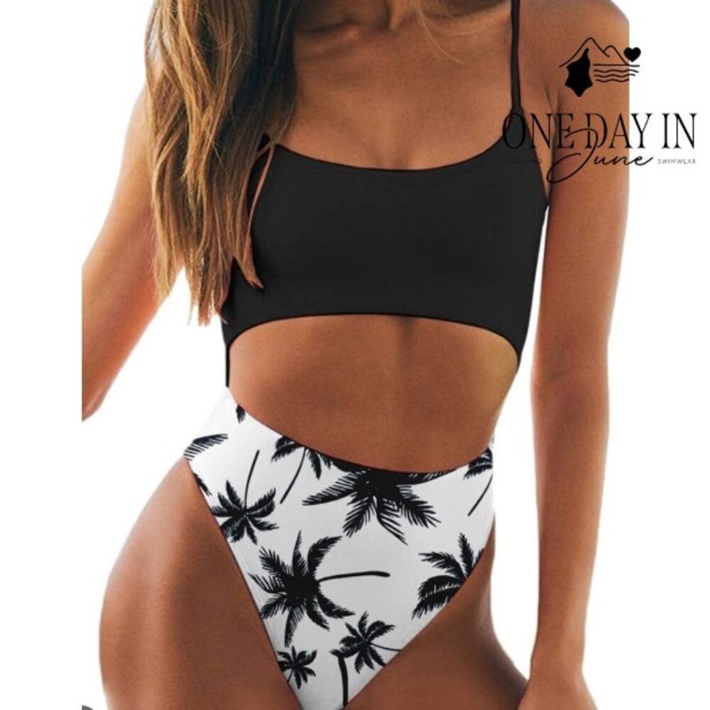 Meyeeka Lace Up Back Cut Out One Piece Swimsuit Size XL